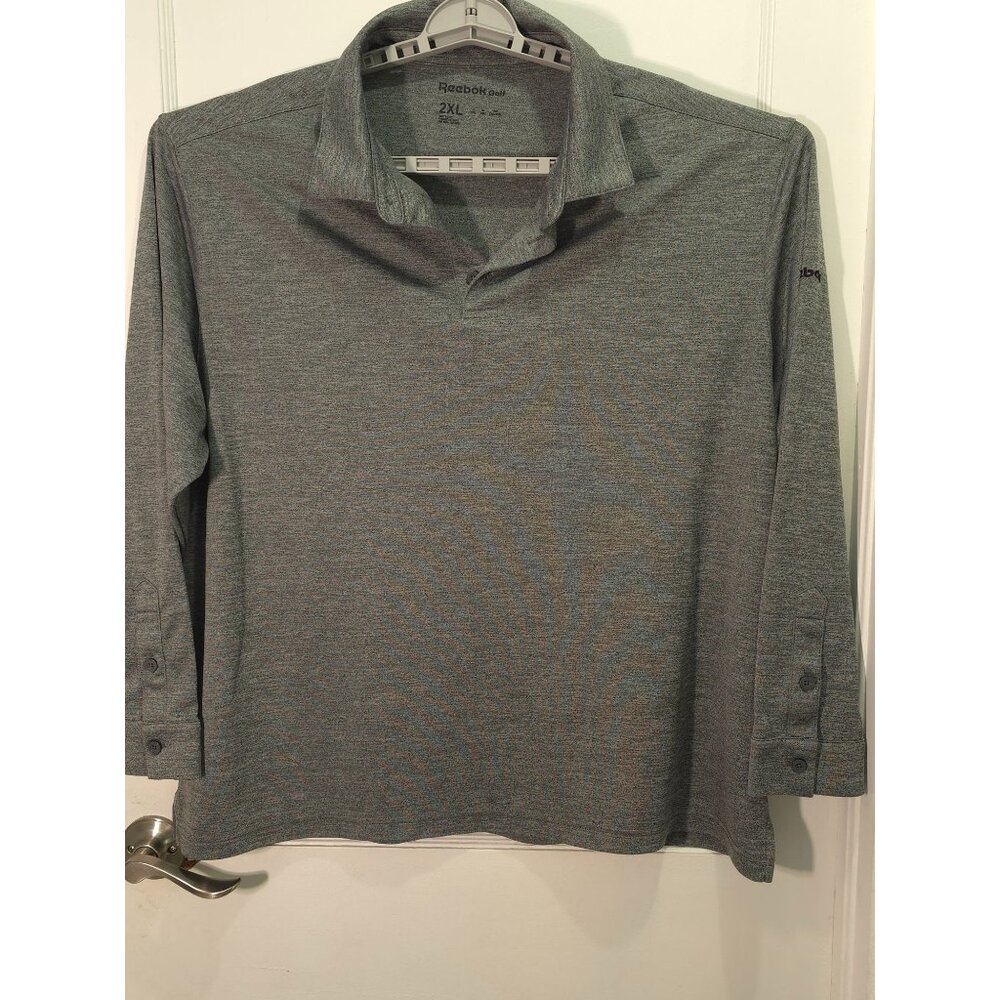 Reebok Golf Heathered Gray Long Sleeve Polo Shirt 2XL Mens Moisture-Wicking Fabr